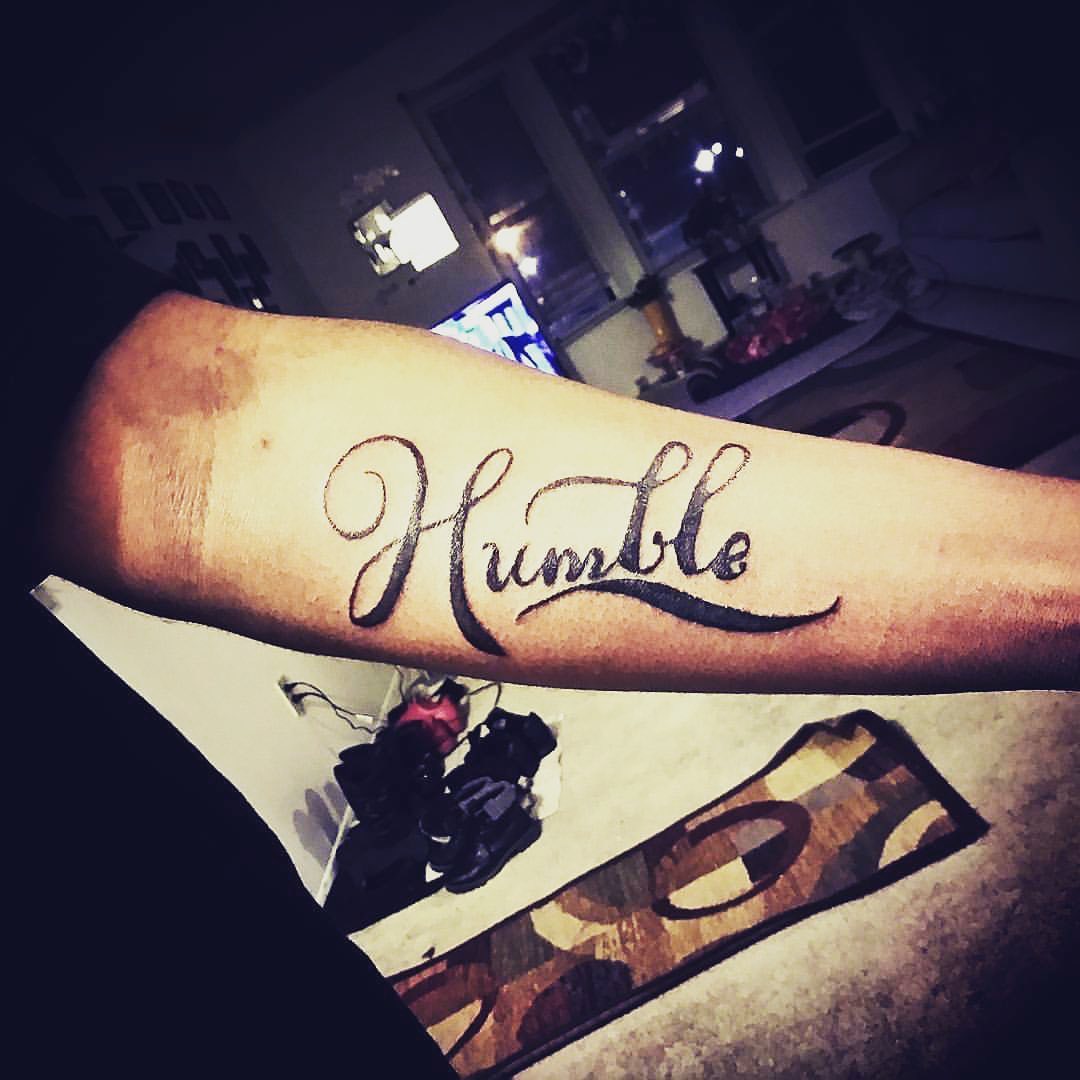 Humble lettering script tattoo on the forearm by Danimals