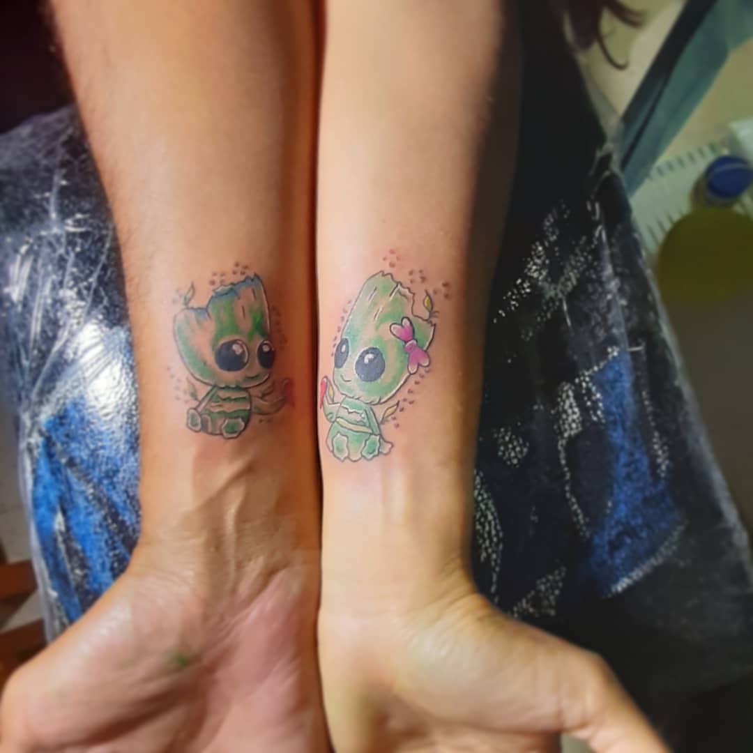 Baby groot dotwork tattoo on the forearm by Erasmo Vasquez