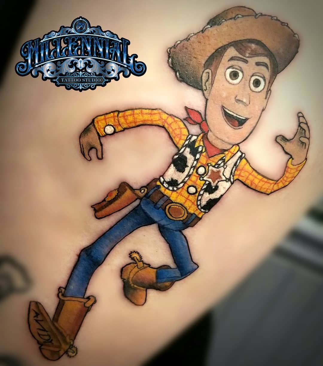 Woody from Toy Story realism tattoo on the thigh by 🇲🇽Angelique Ortiz🇺🇲, Sugar Hill, Georgia