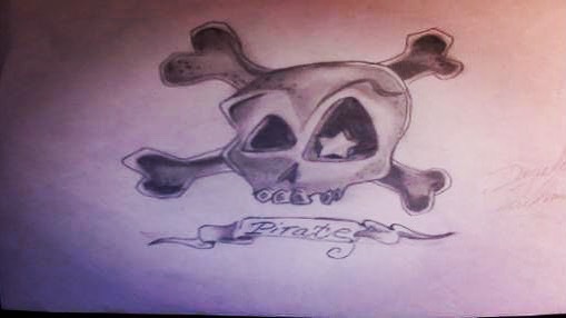 Skull and crossbones black and grey tattoo by Danimals