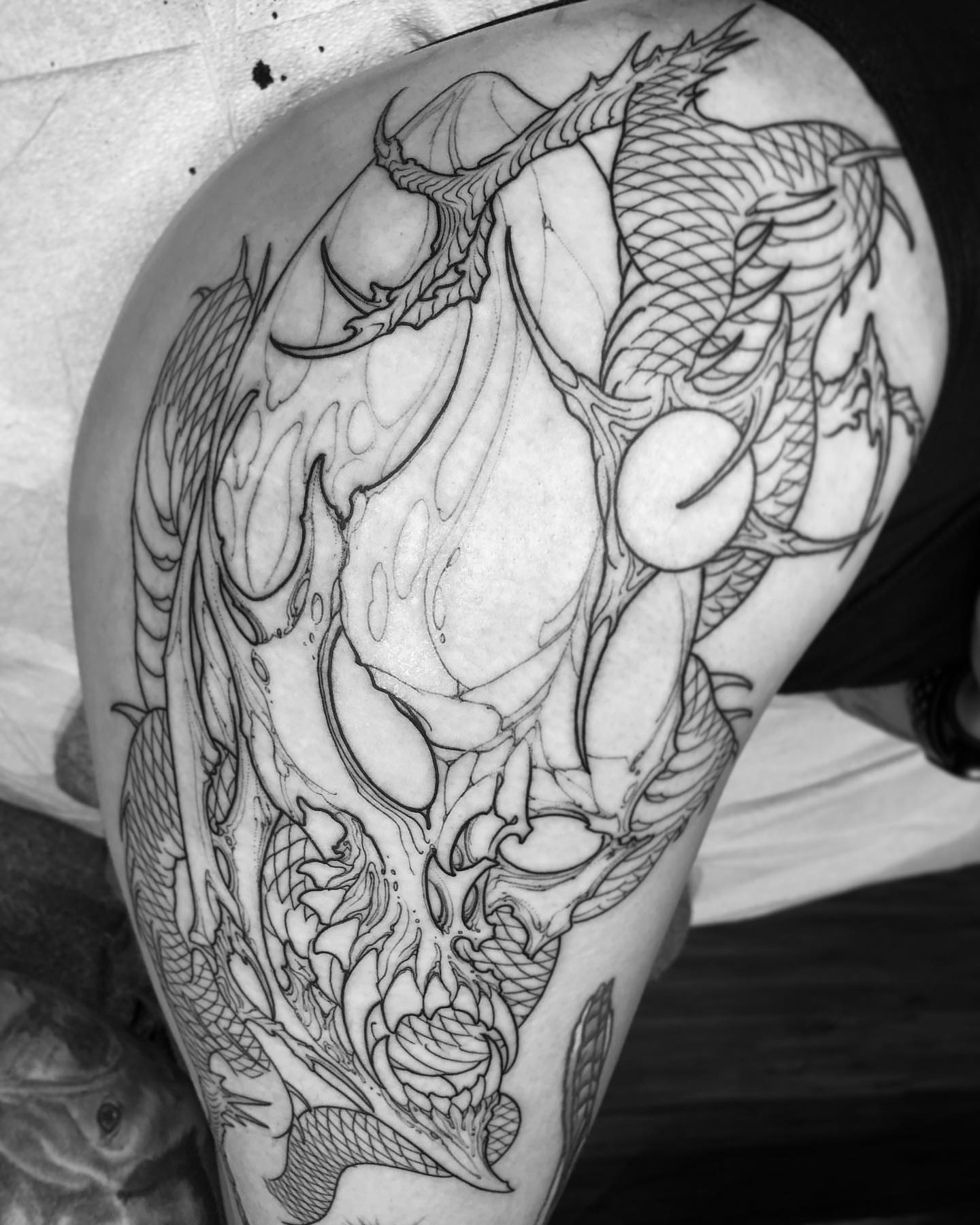 Tattoo by @r_goodkind — black_and_grey, japanese_irezumi
