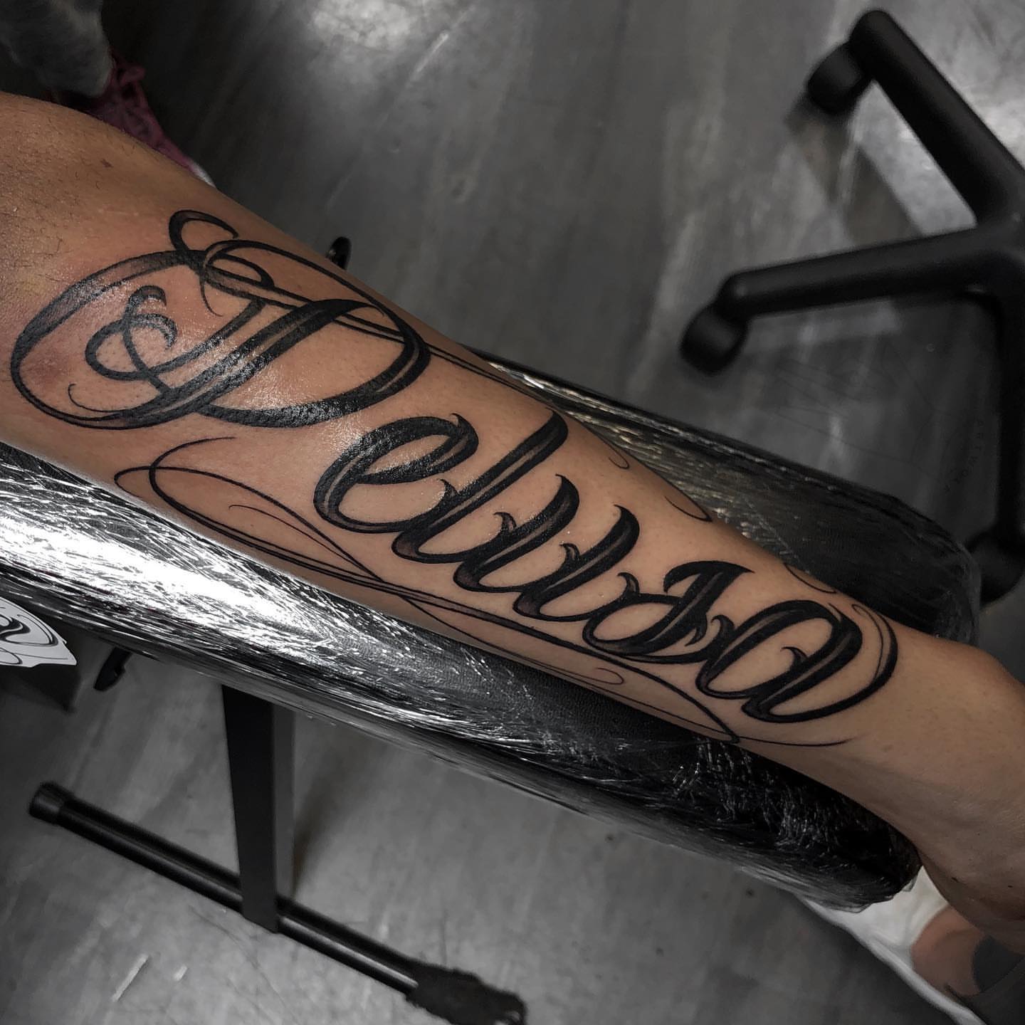 Script lettering lettering script tattoo on the forearm by ✧ Maria ✧