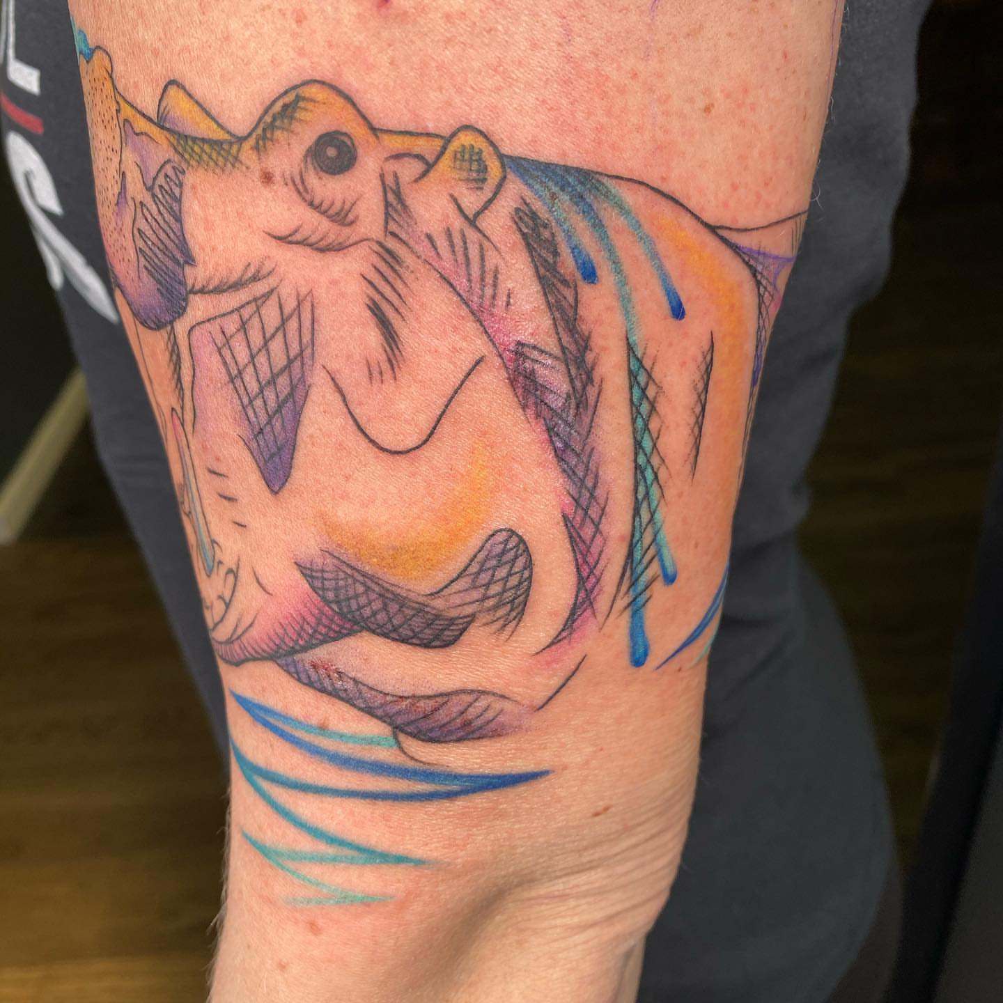 Elephant new school tattoo on the forearm by Tattoos by Hanna, Farmington Hills, Michigan