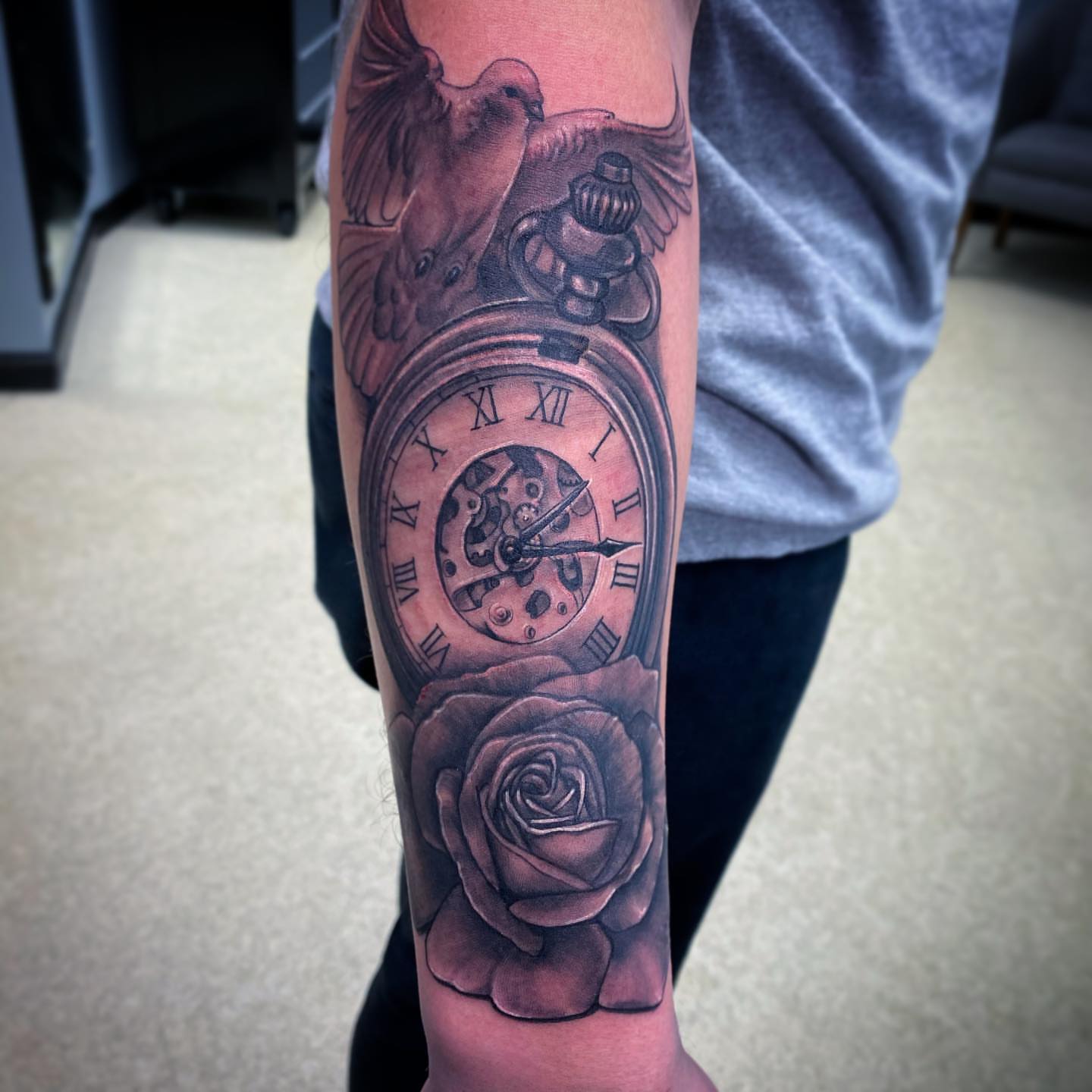 Tattoo by @karrissastitttattoos — black_and_grey, realism