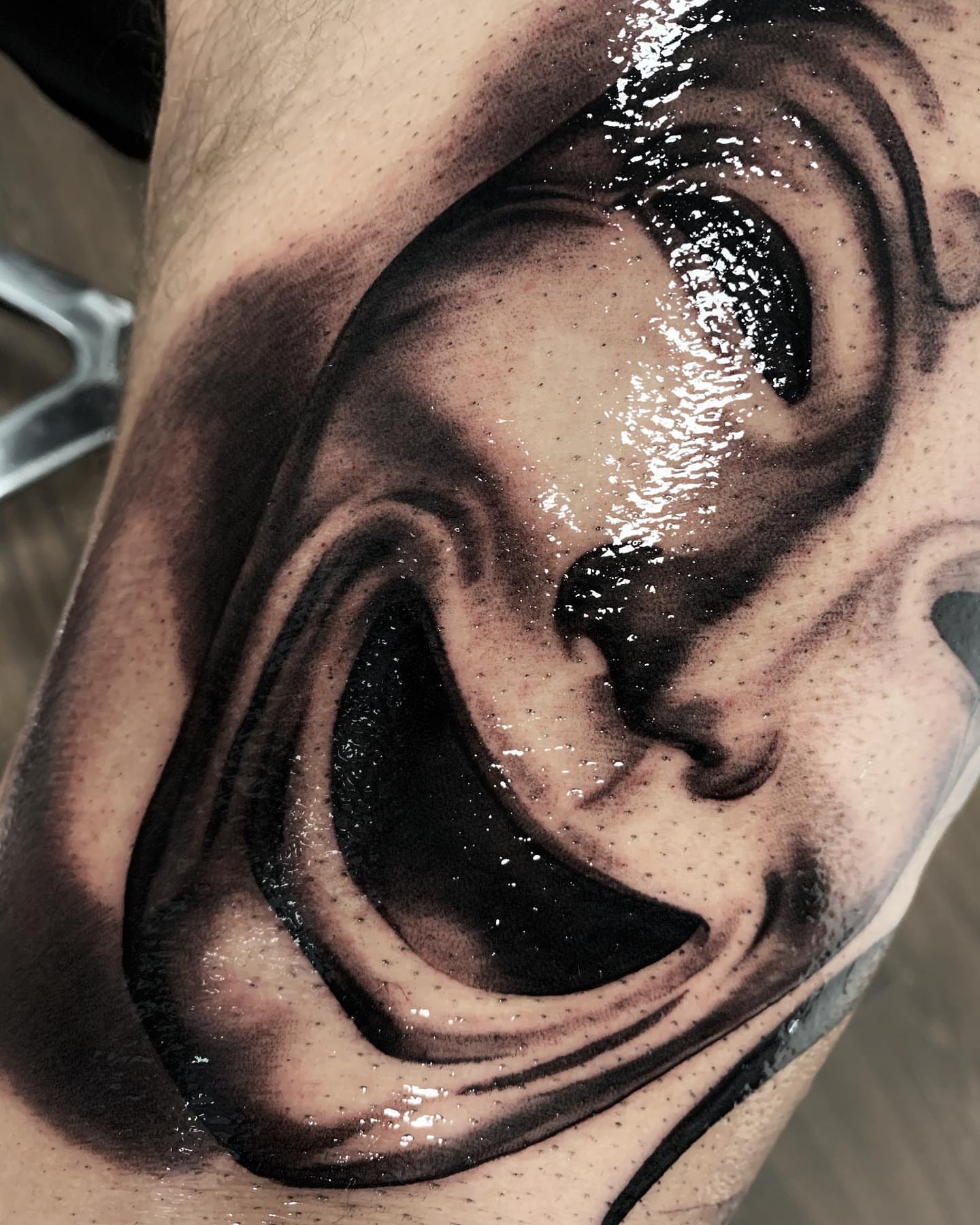 Ear realism tattoo on the forearm by Anastasia Ritova