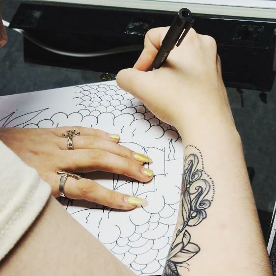 Floral pattern black and grey tattoo on the forearm by Nadine ☥