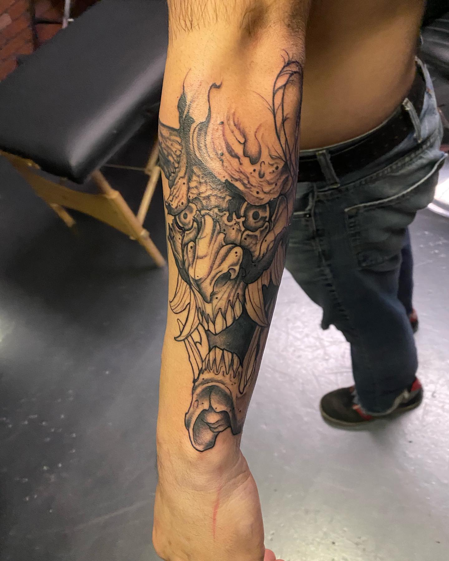 Skull dark realism tattoo on the forearm by Valen Laska