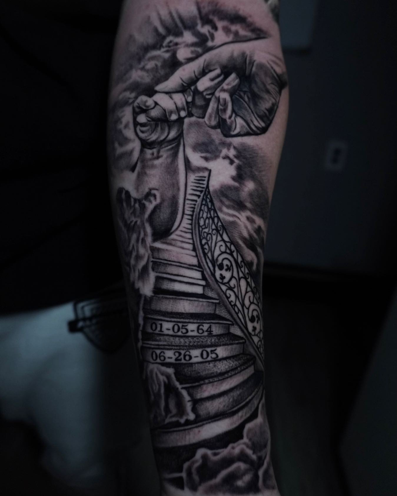 Staircase with hands realism tattoo on the forearm by Brian Cassidy