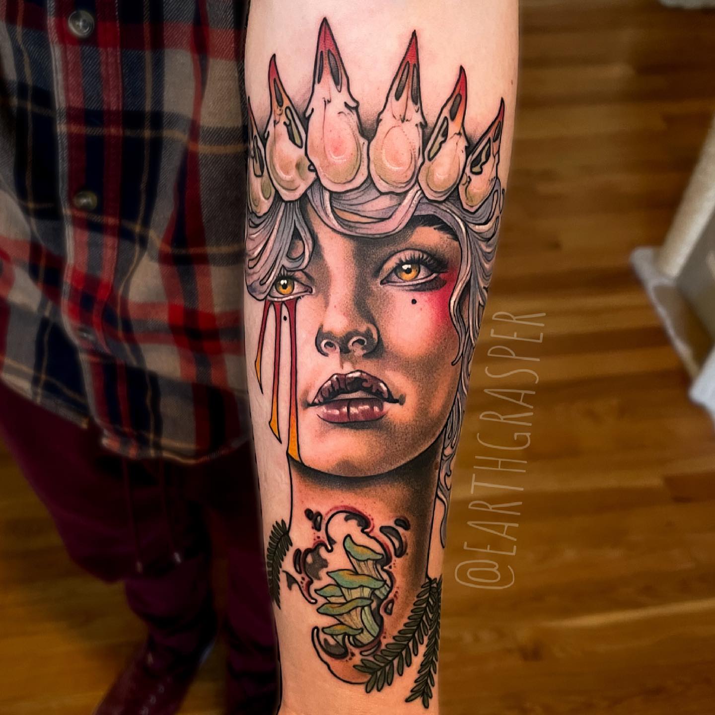 Tattoo by @earthgrasper — american_traditional, dark_realism