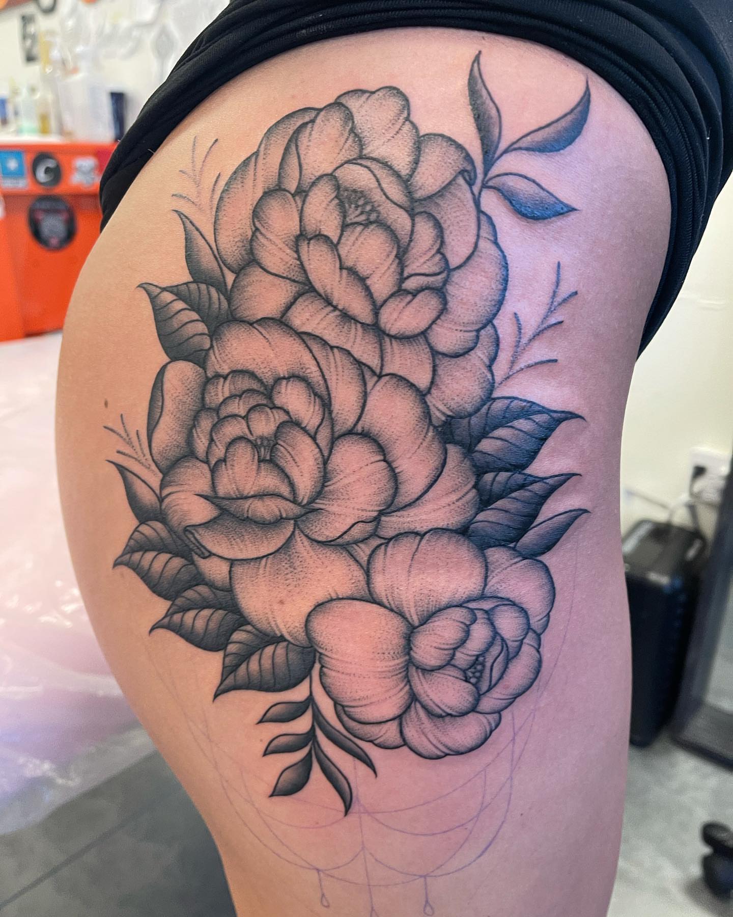 Tattoo by @queenieink — black_and_grey