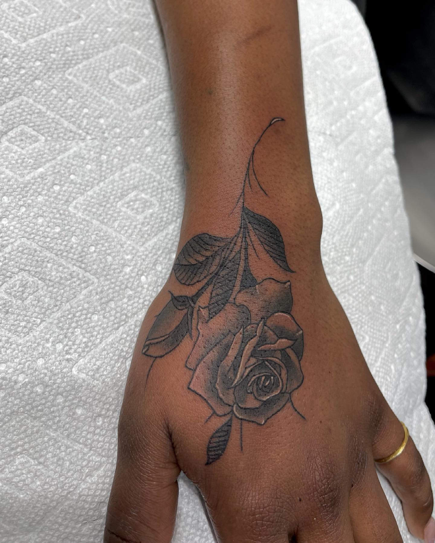 Rose black and grey tattoo on the hand by Joce ☾, New York, New York