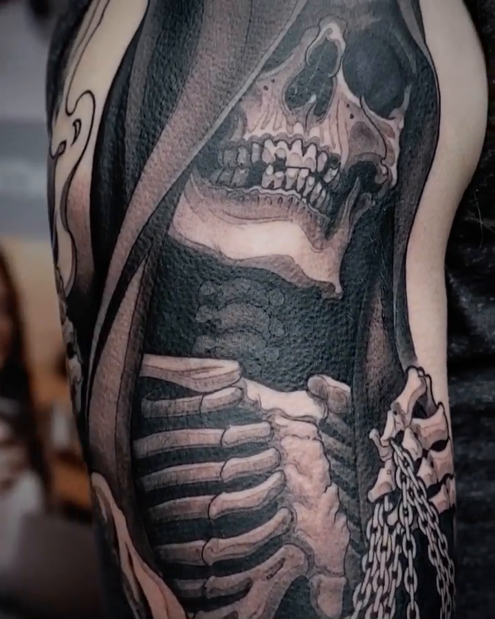 Tattoo by @michaeljtattoos — dark_realism, black_and_grey