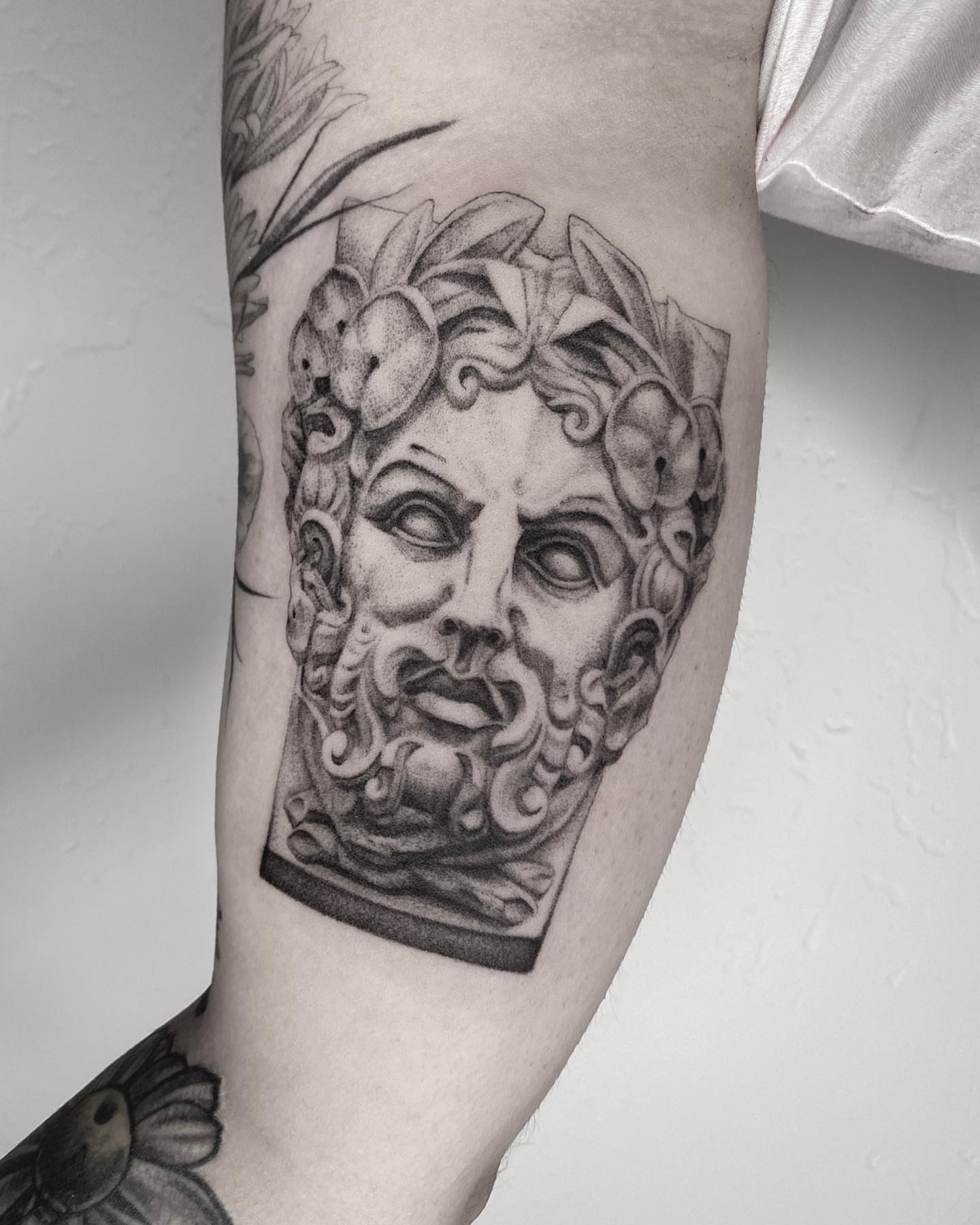 Medusa head realism tattoo on the forearm by Paige Jean