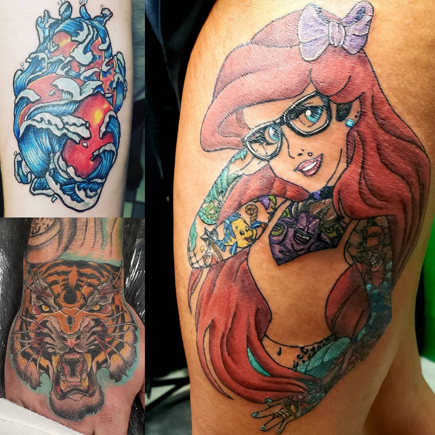 Mermaid new school tattoo on the thigh by Glen Wallis