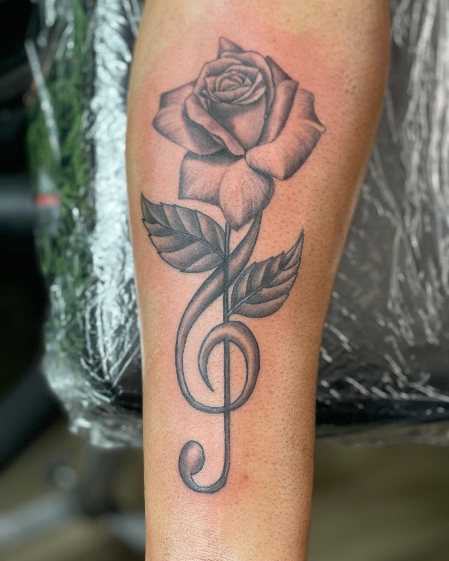 Tattoo by @pecous — black_and_grey, realism