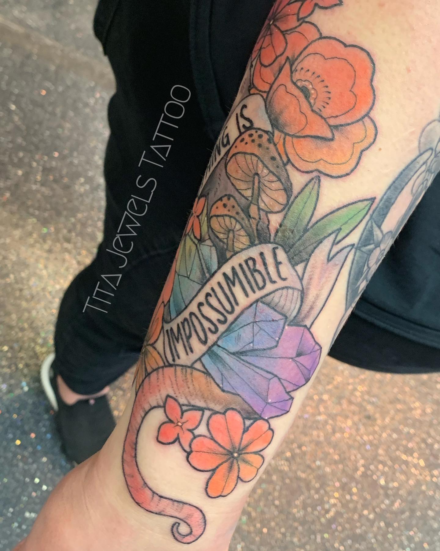 Impossible is possible geometric tattoo on the forearm by Tita Jewels- Tattoo Artist, Austin, Texas