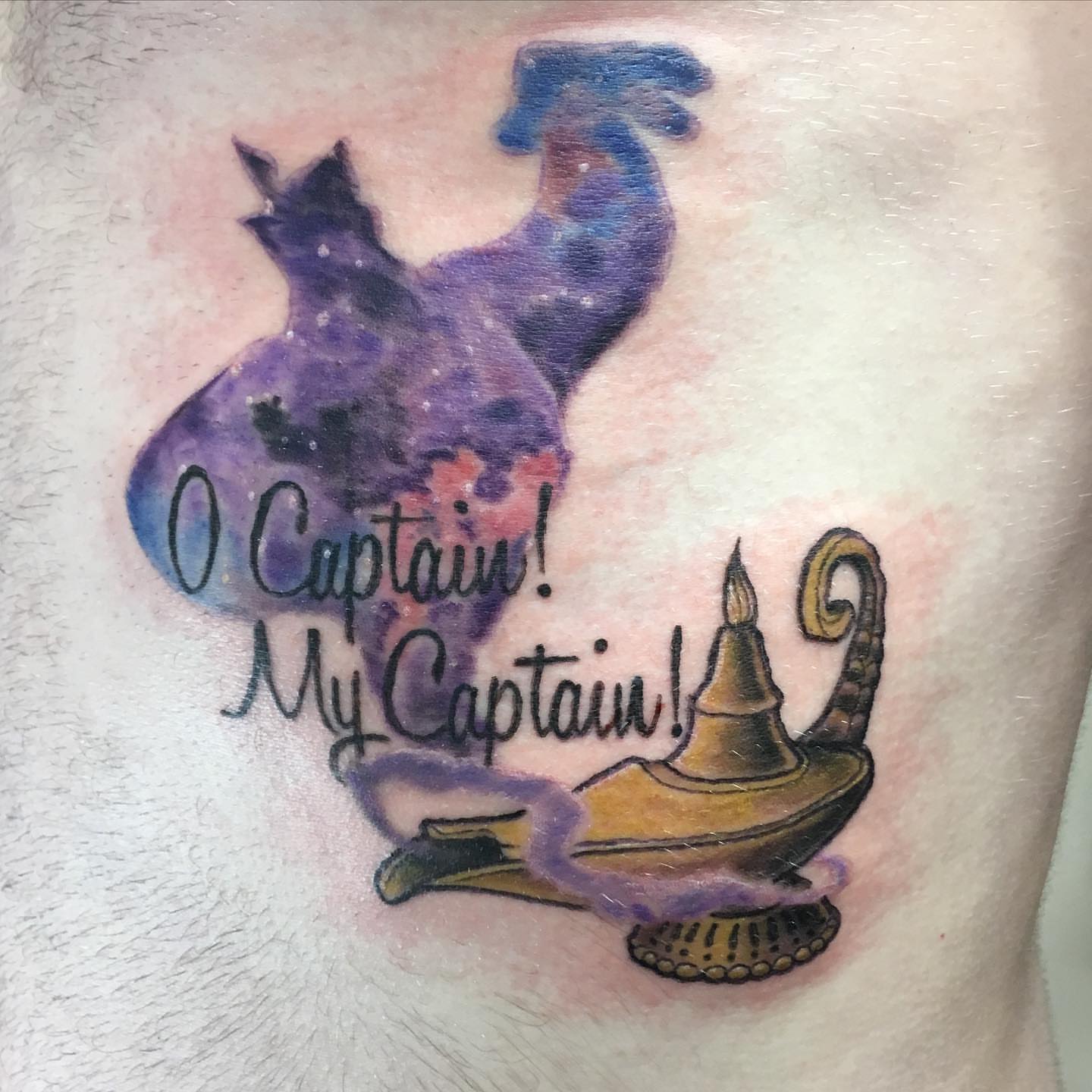 O Captain! My Captain! dotwork tattoo on the thigh by Chuck House
