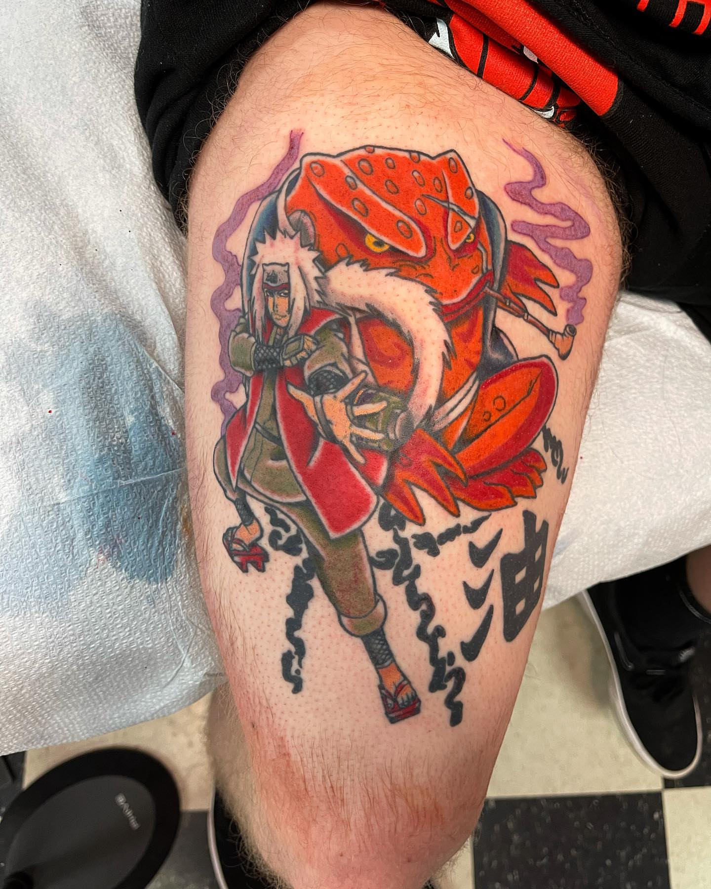 Nine-tailed fox anime tattoo on the thigh by Jake Snoddy, Franklin, Tennessee