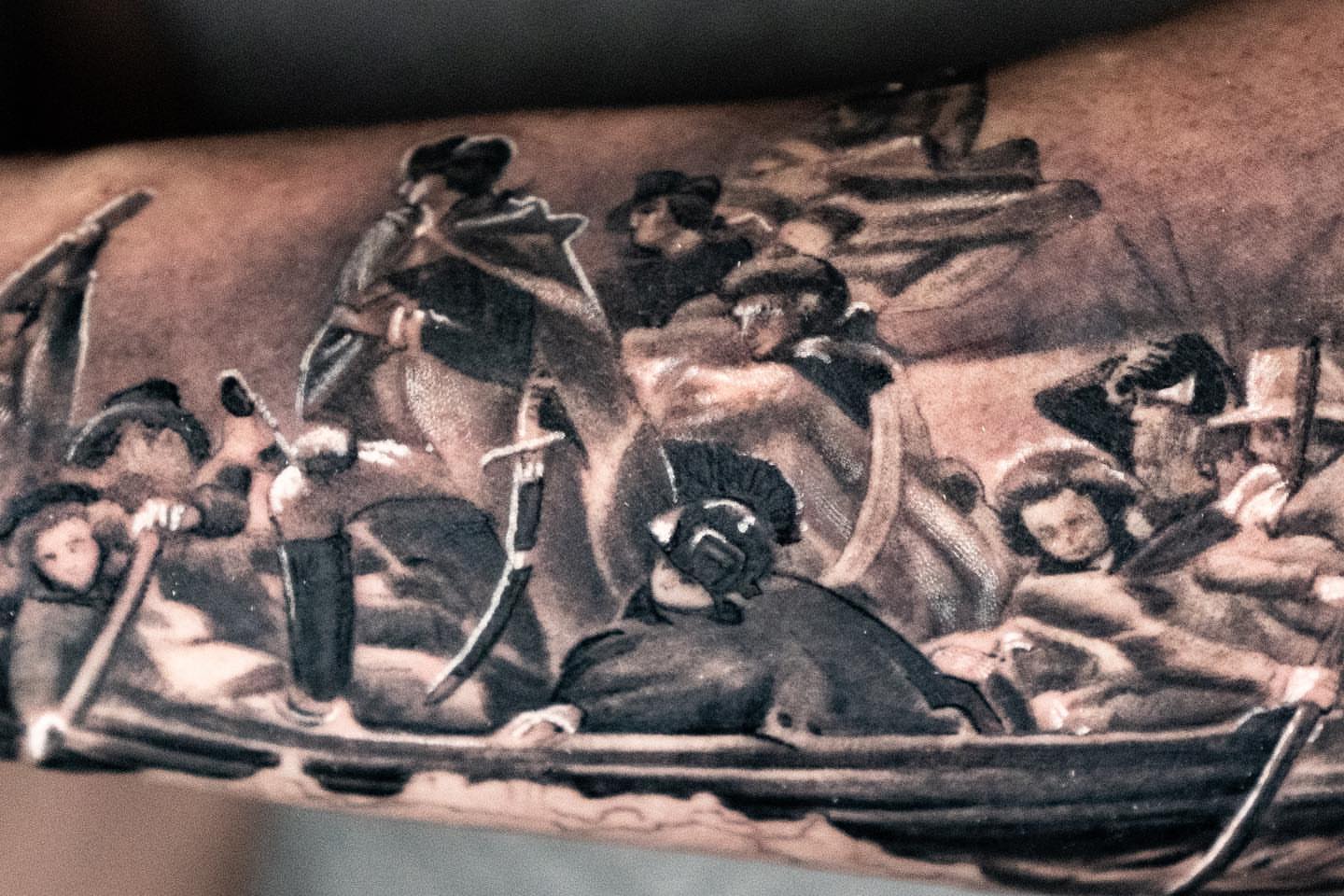 Rowing scene realism tattoo on the forearm by ๐ฝ๐๐๐๐๐๐๐ ๐ถ๐๐๐