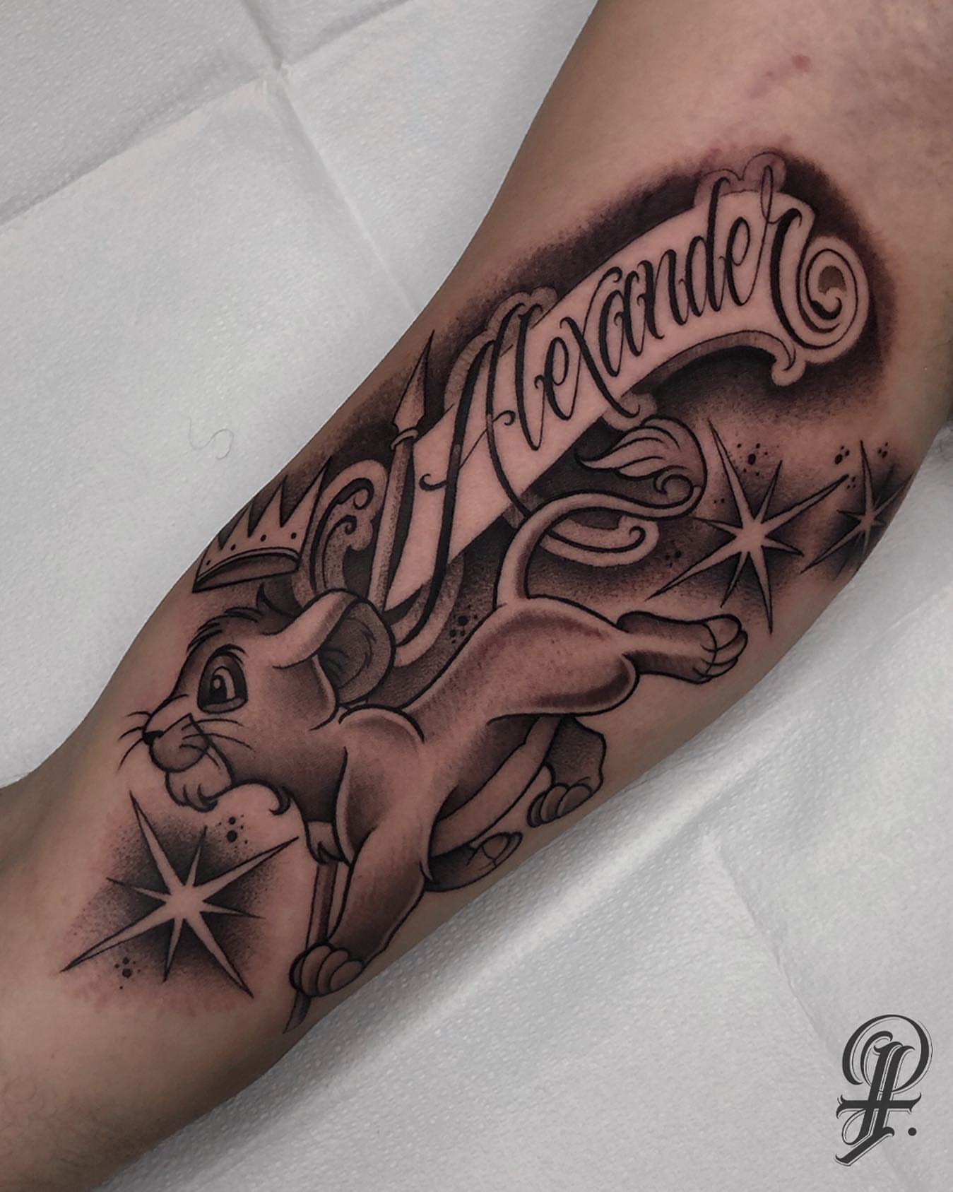 Simba American traditional tattoo on the forearm by ๐ฃ๐๐๐ ๐๐ ๐ฆ๐๐๐ฉ๐