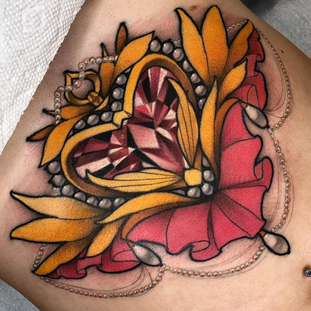 Floral arrangement geometric tattoo on the chest by ✤ ᴋɪʀᴀ ᴋɴᴏᴡʟᴛᴏɴ ✤