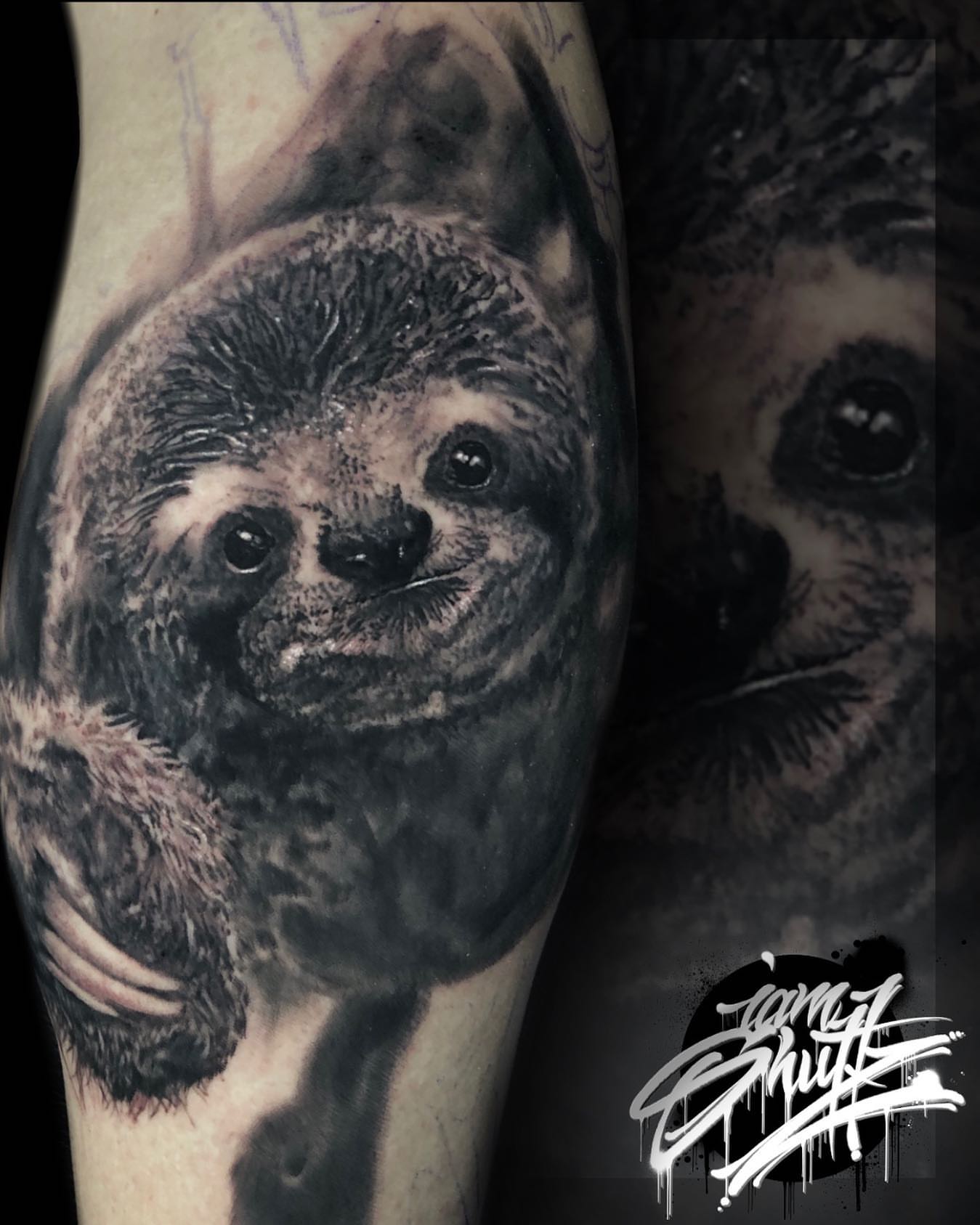 Sloth realism tattoo on the forearm by Mike Shultz