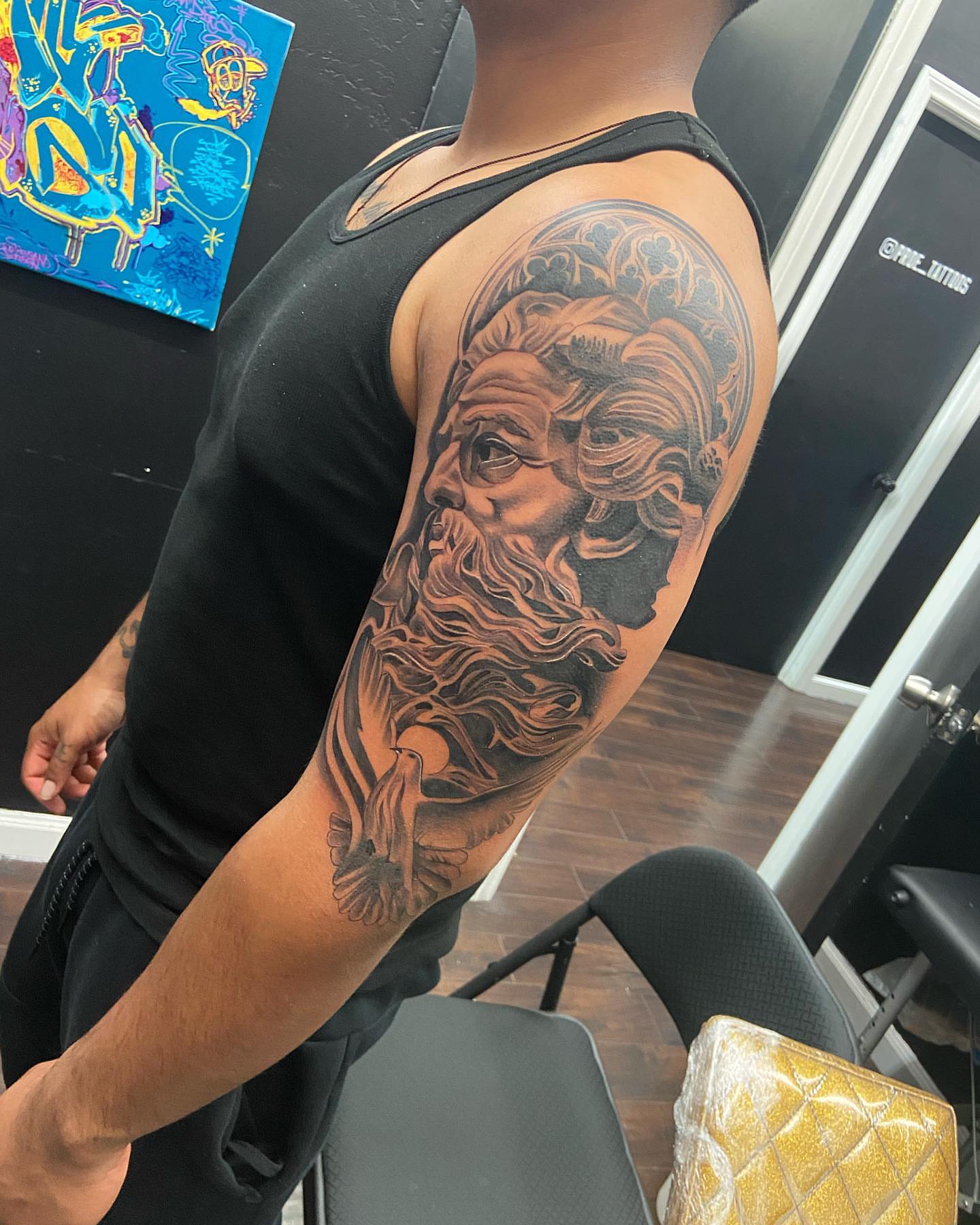 Bearded man realism tattoo on the forearm by Bree Quirino