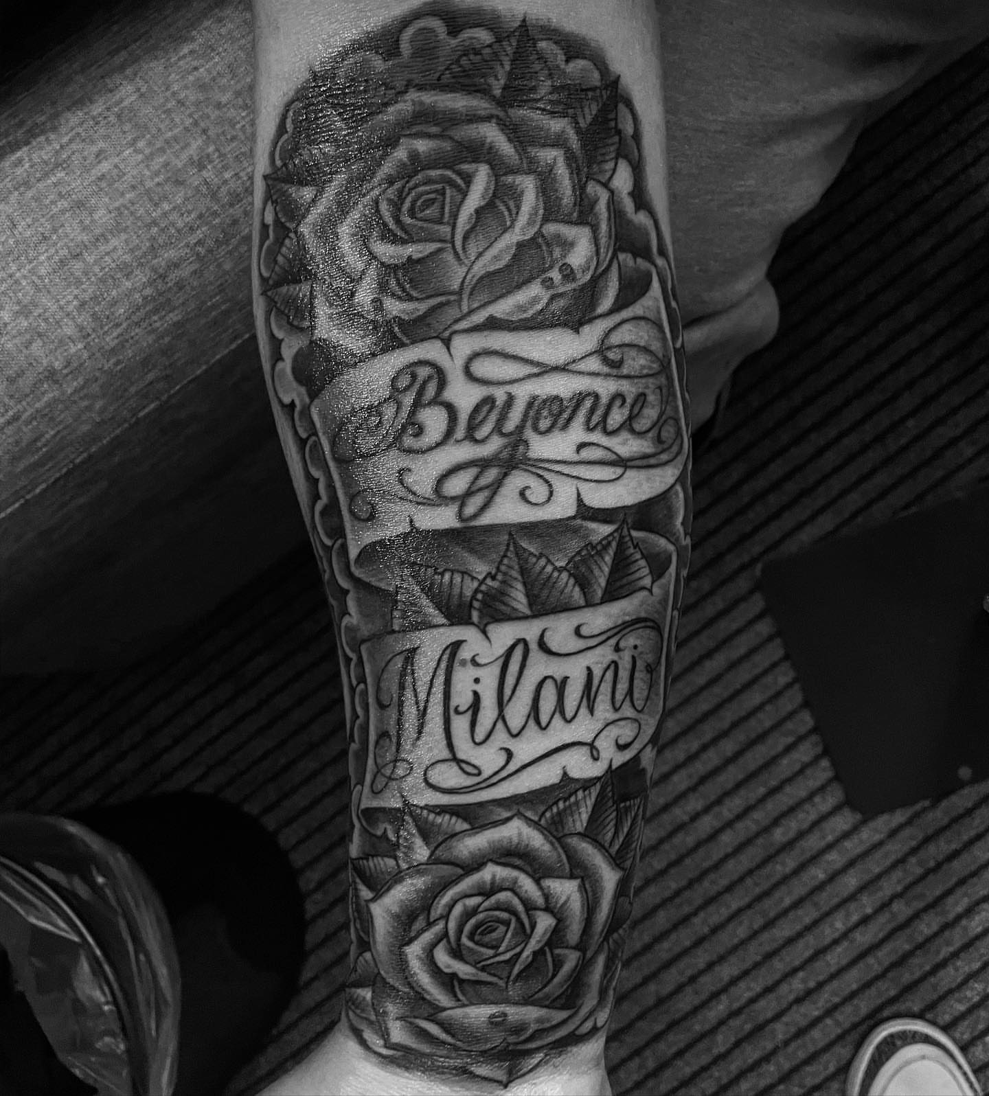 Rose and name realism tattoo on the forearm by π π π β π π π π