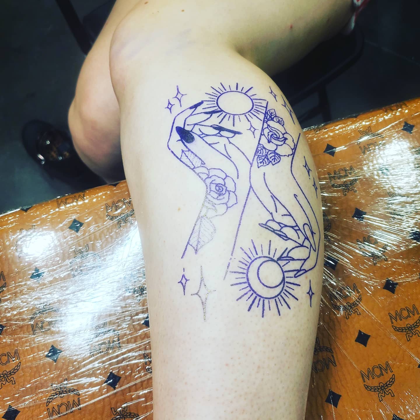 Astronomy-themed design American traditional tattoo on the forearm by Nadine ☥