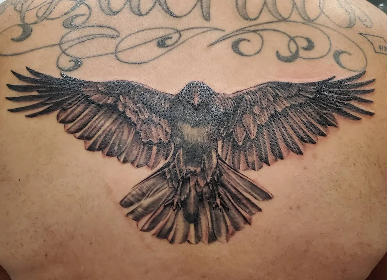 Eagle dotwork tattoo on the back by David Xavier Jimenez
