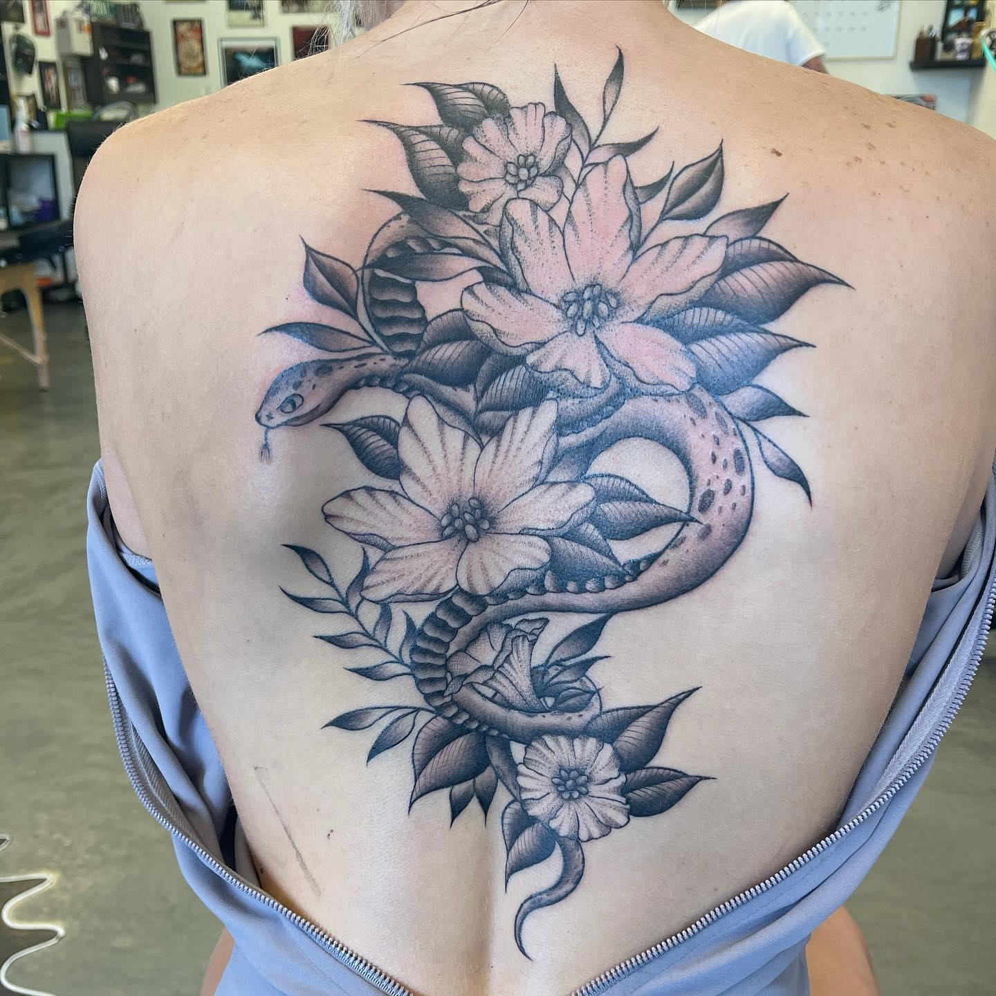 Tattoo by @queenieink — black_and_grey