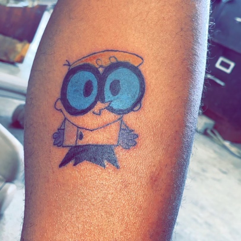 Character dotwork tattoo on the forearm by Daniel Monyongo