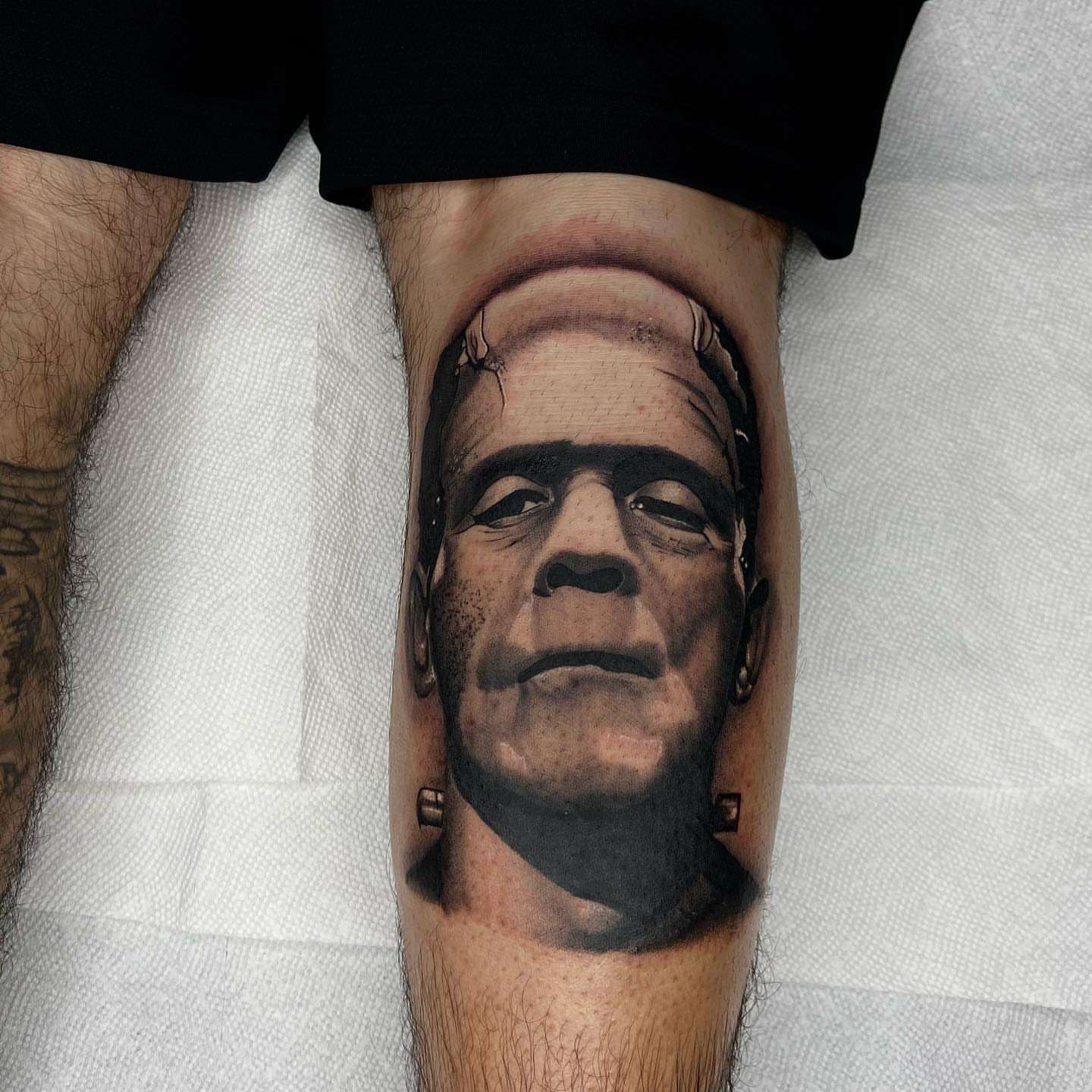 Frankenstein's monster realism tattoo on the forearm by 𝖃𝖆𝖛𝖎𝖊𝖗 𝕬. 𝕾𝖆𝖑𝖎𝖓𝖆𝖘