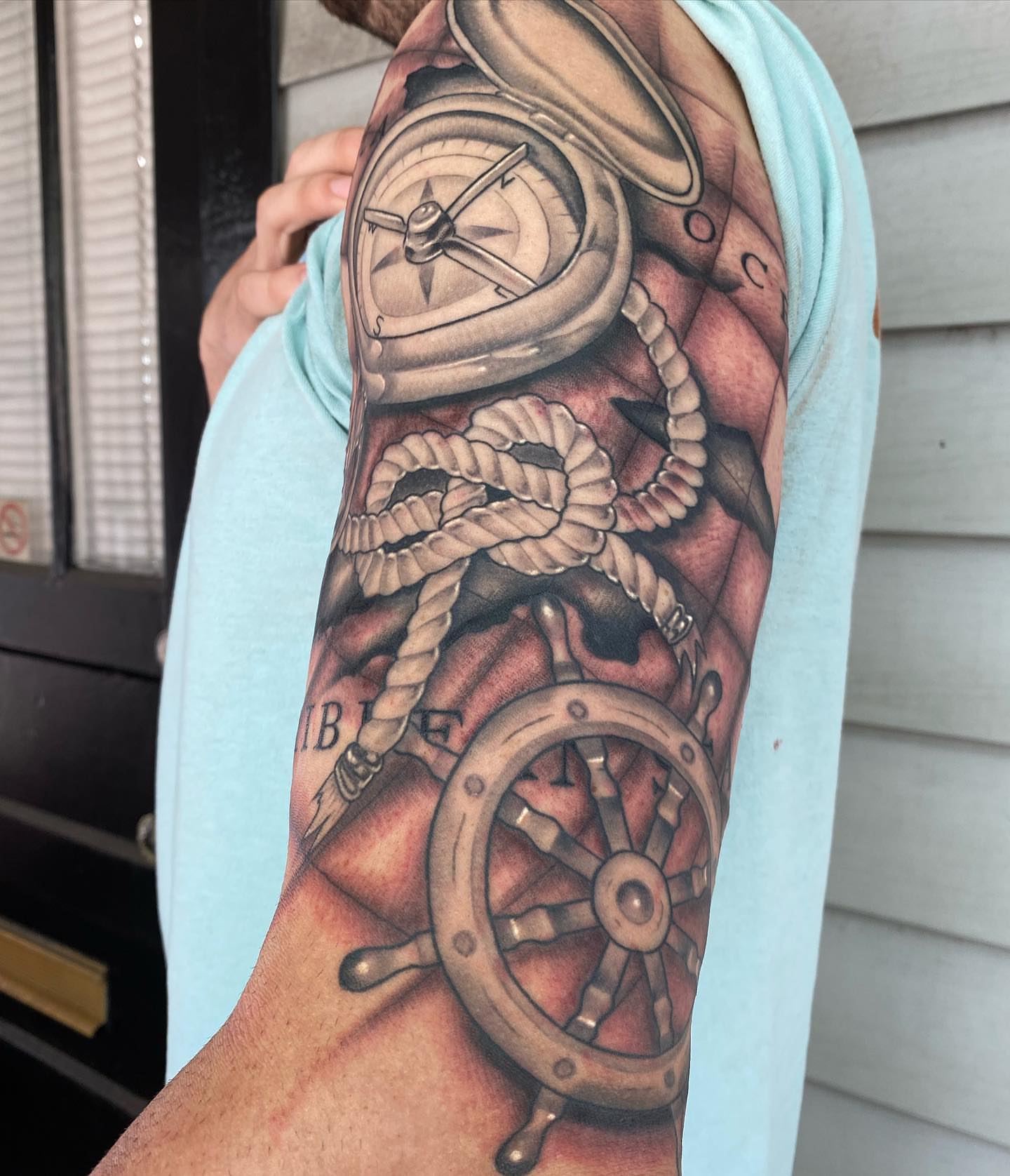 Nautical theme realism tattoo on the forearm by Daniel Mesen