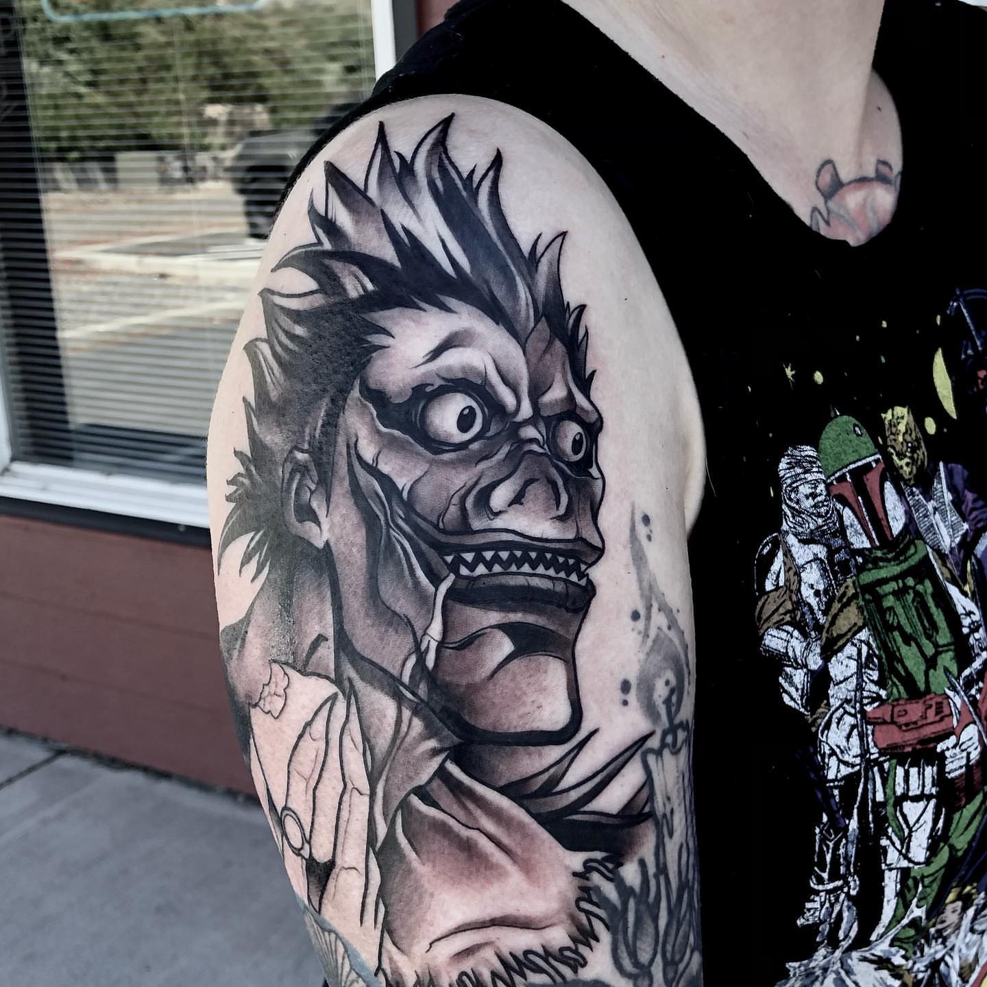 Japanese demon dark realism tattoo on the forearm by Aaron Borden