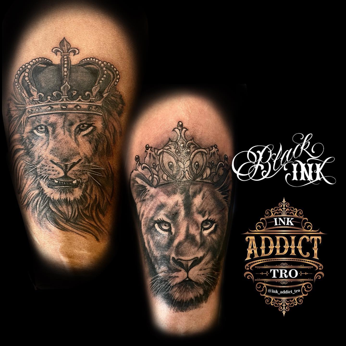 Lion with crown realism tattoo on the forearm by Trocon Talhouk