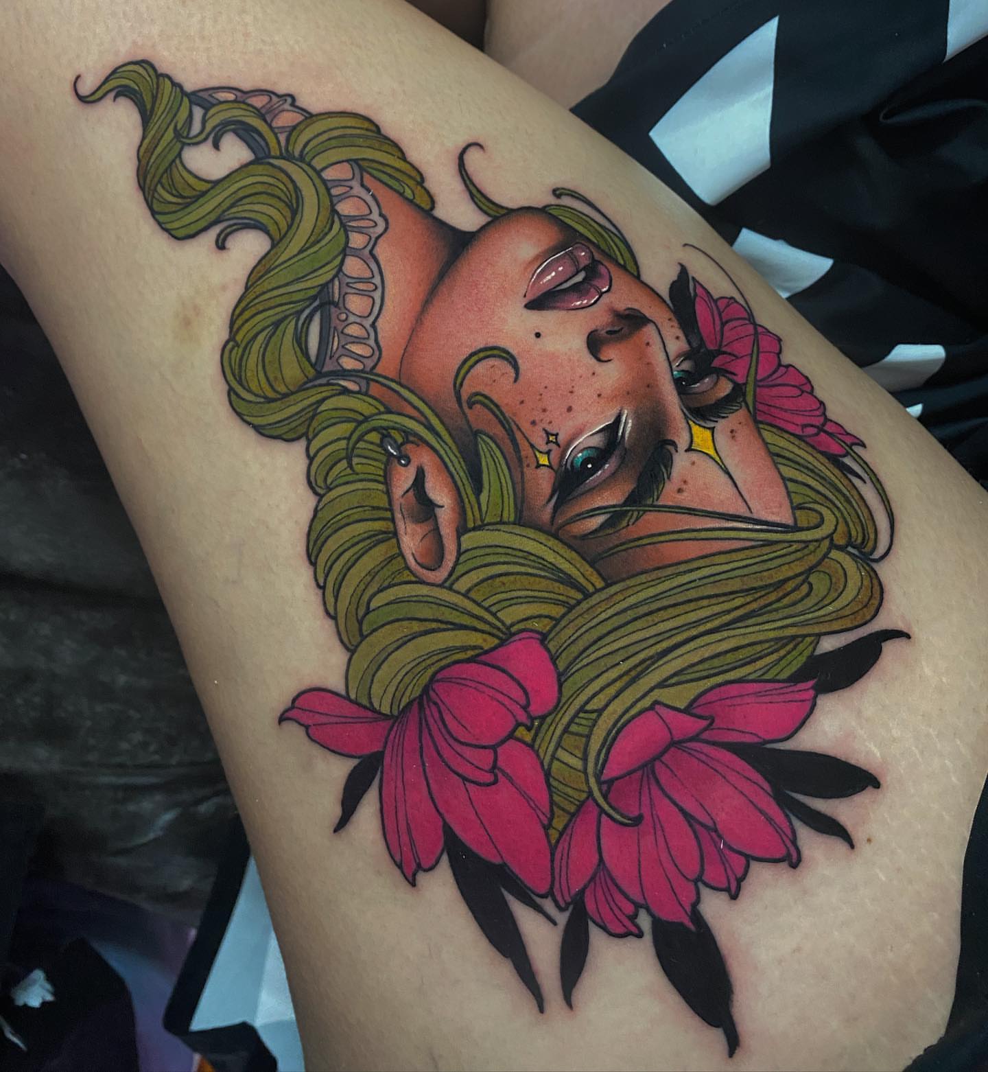 Tattoo by @trophytattoos — american_traditional, dotwork