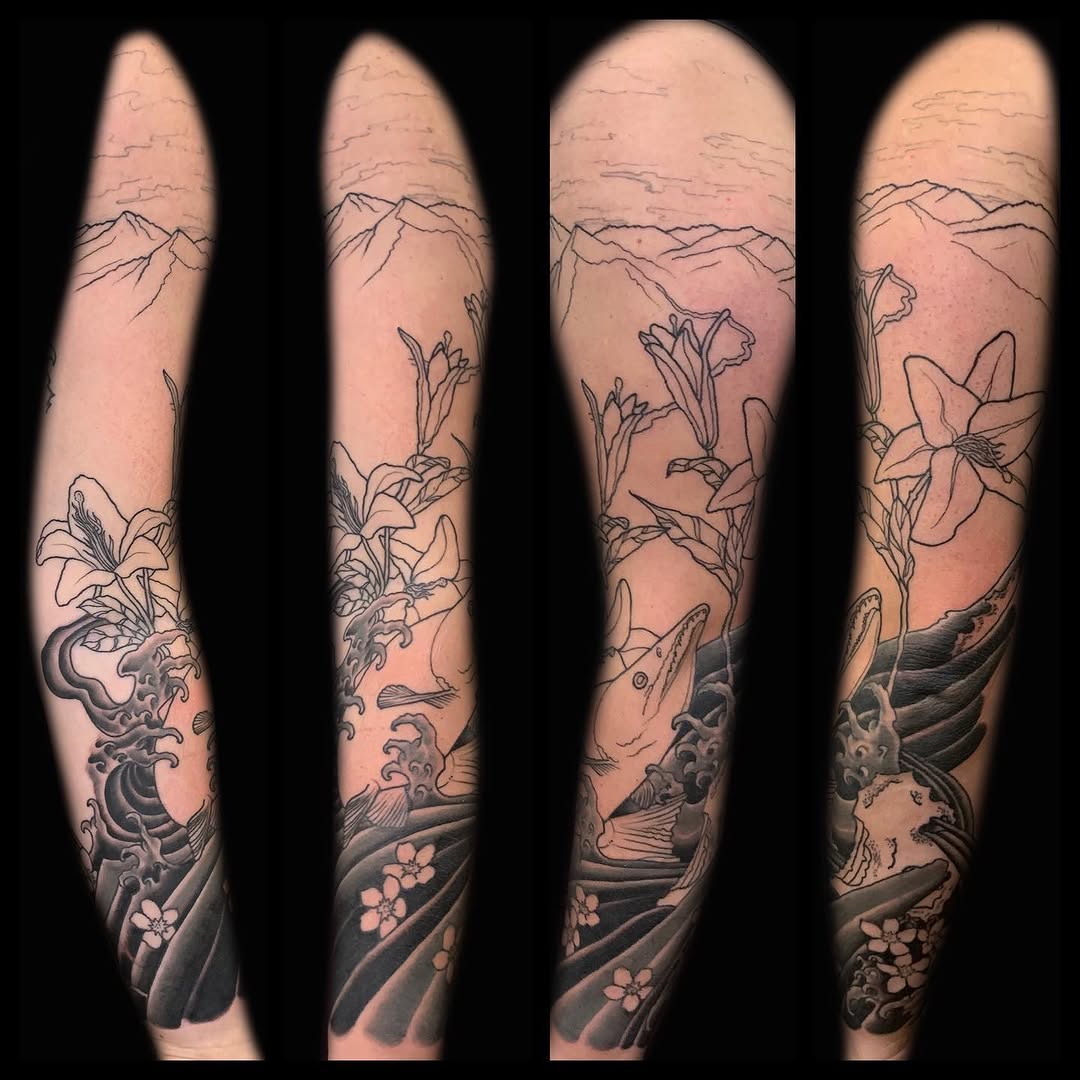 Tattoo by @chrisstuckertattoos — japanese_irezumi, black_and_grey