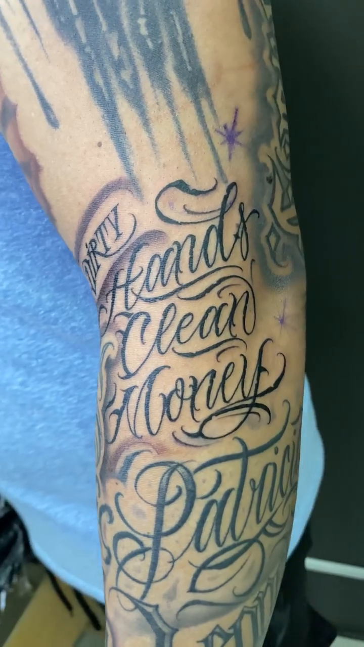 Tattoo by @sionerdcd β lettering_script, chicano