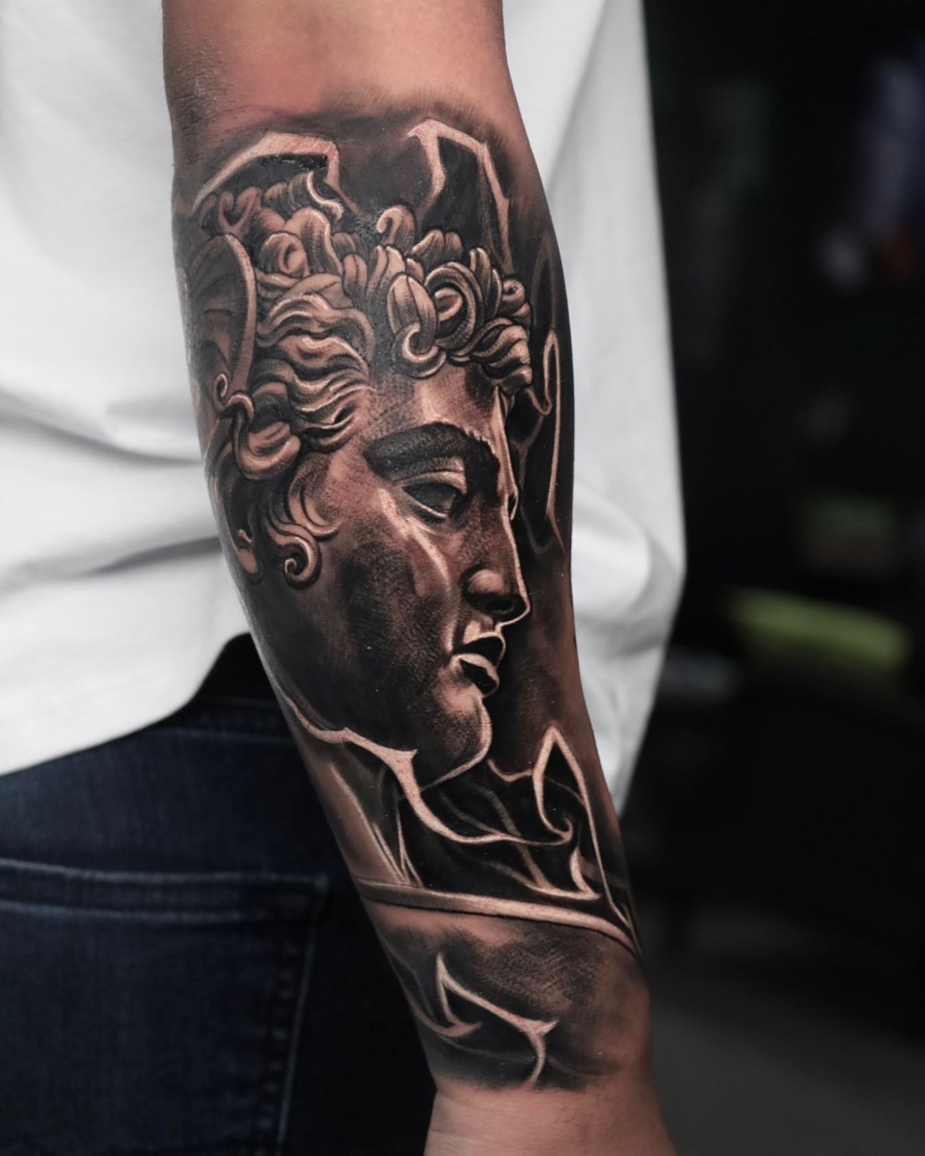 Medusa head realism tattoo on the forearm by Tattoos By Chino
