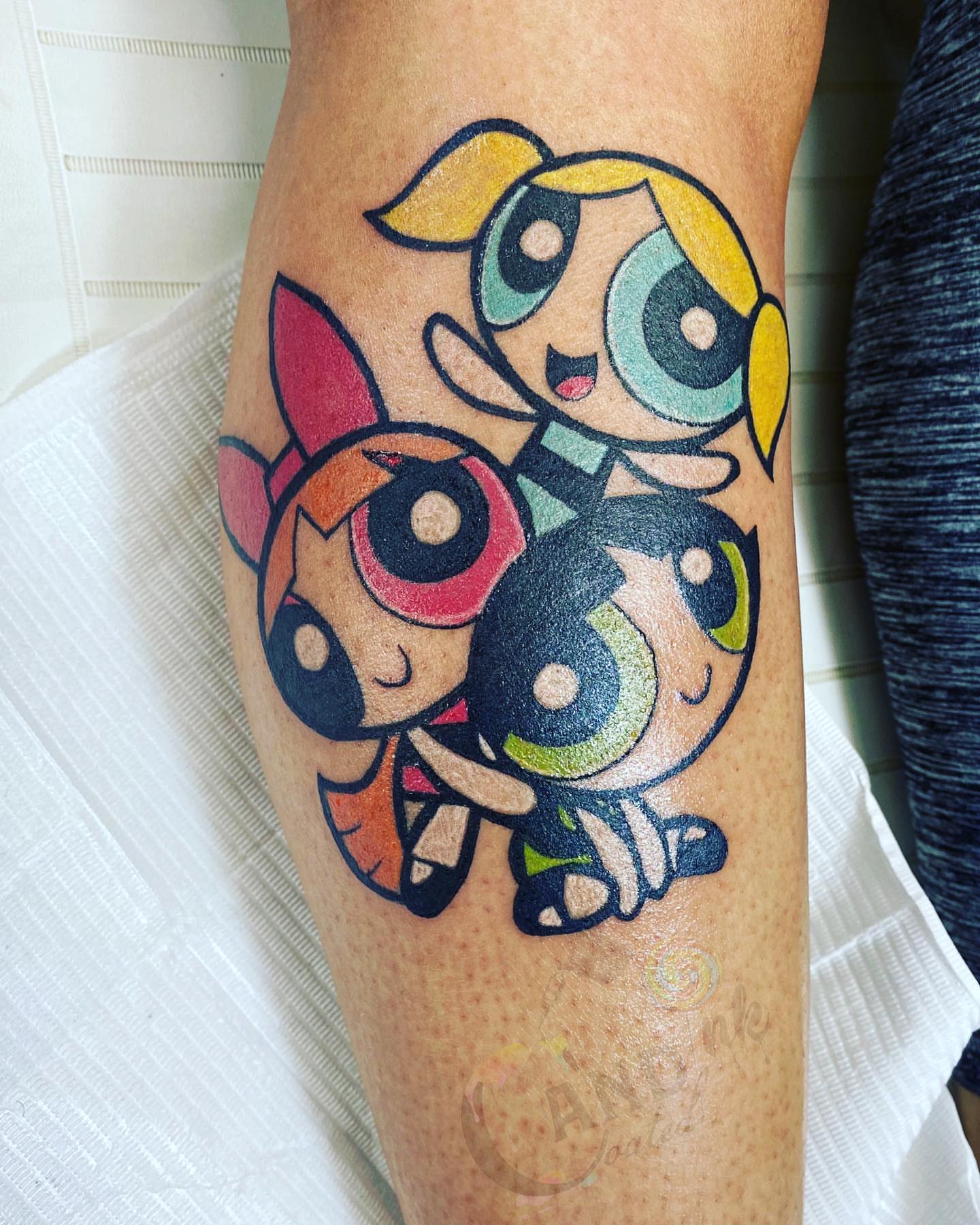 Powerpuff Girls anime tattoo on the forearm by CandiCoatedInk