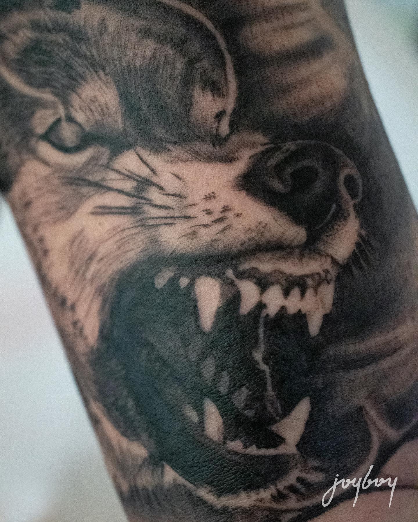 Roaring tiger realism tattoo on the forearm by Joel: Boston Tattoo Artist, Boston, Massachusetts