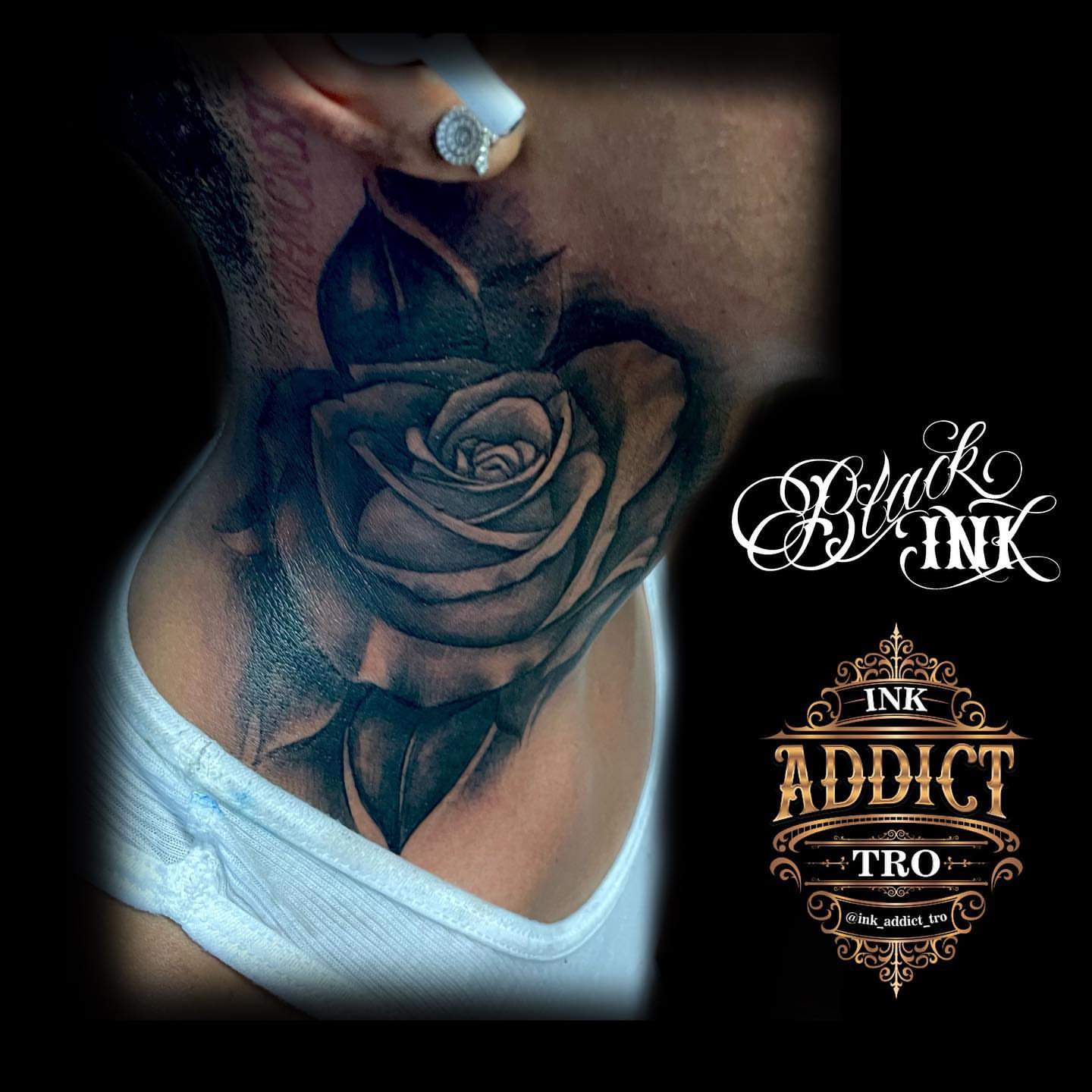 Rose realism tattoo on the neck by Trocon Talhouk