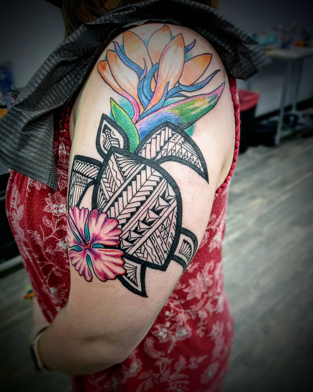 Tattoo by @kellykalani — geometric, watercolor