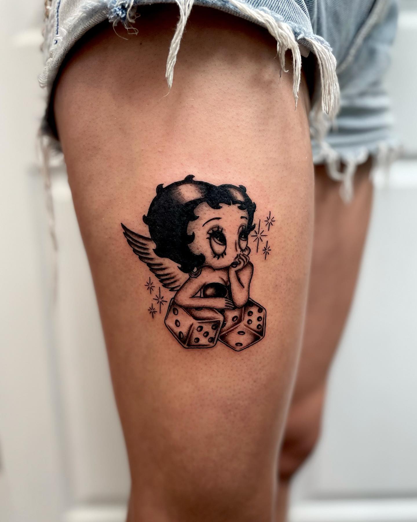 Betty Boop American traditional tattoo on the thigh by Jenn ★ Reid