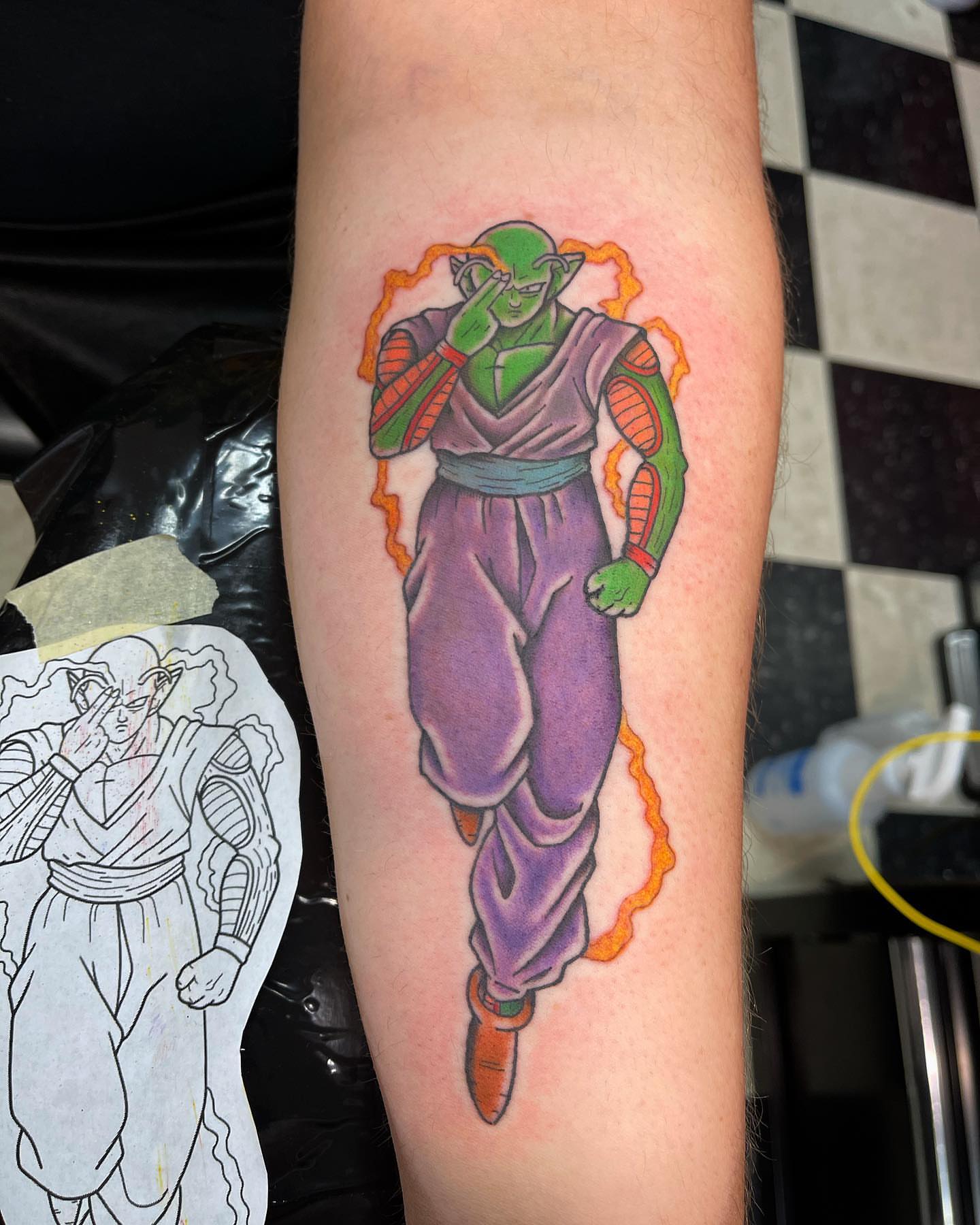 Piccolo anime tattoo on the forearm by Jake Snoddy, Franklin, Tennessee