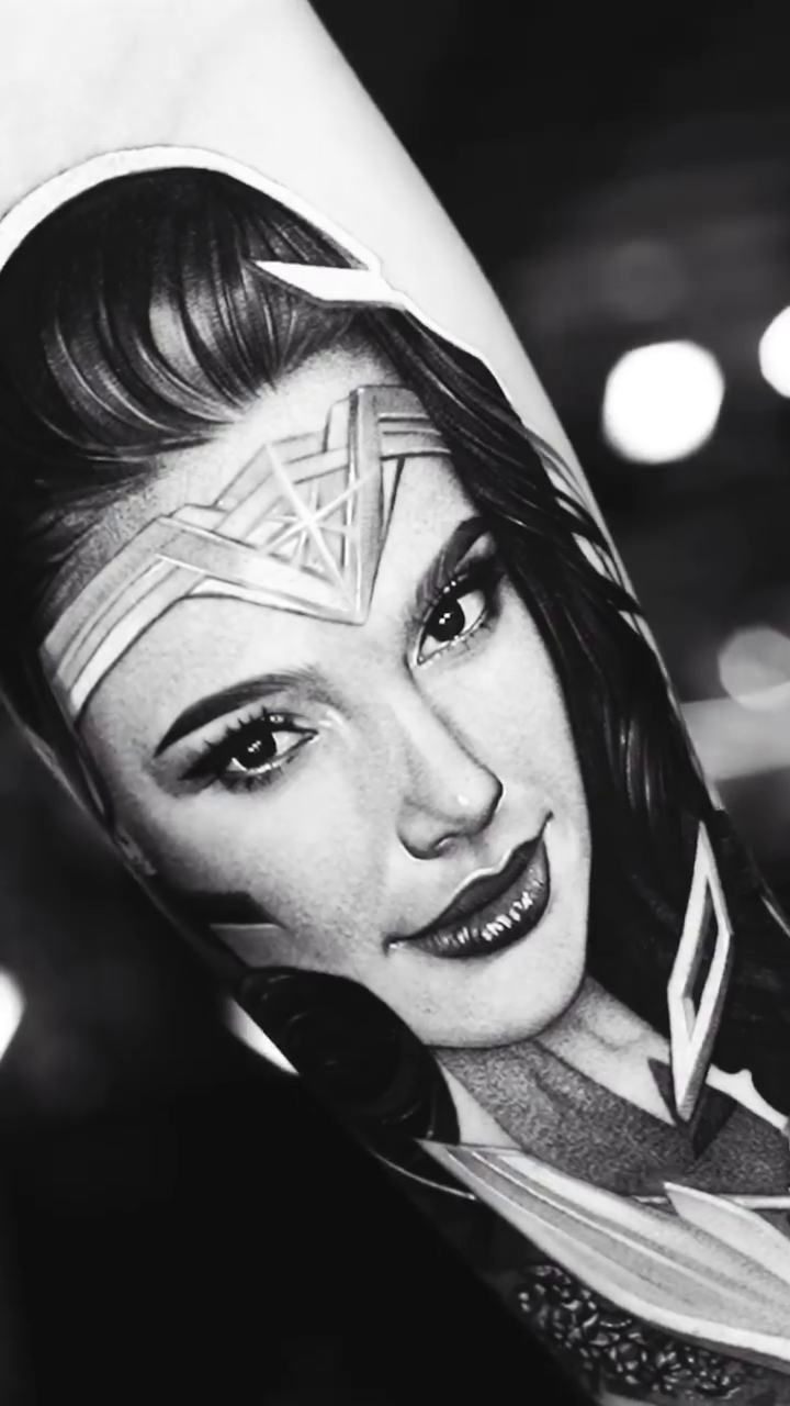 Wonder Woman portrait realism tattoo by Ke$la