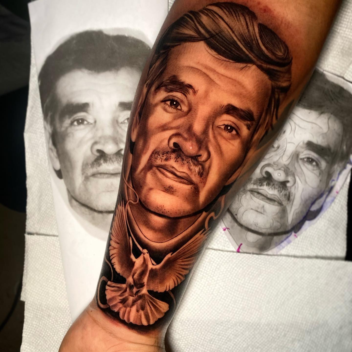 Portrait realism tattoo on the forearm by Ivan Guadalupe guzman