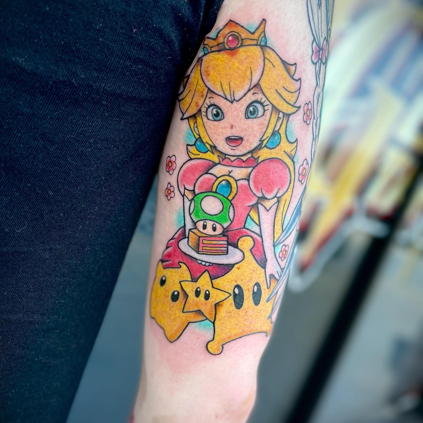Princess Peach anime tattoo on the forearm by Jake Snoddy, Franklin, Tennessee