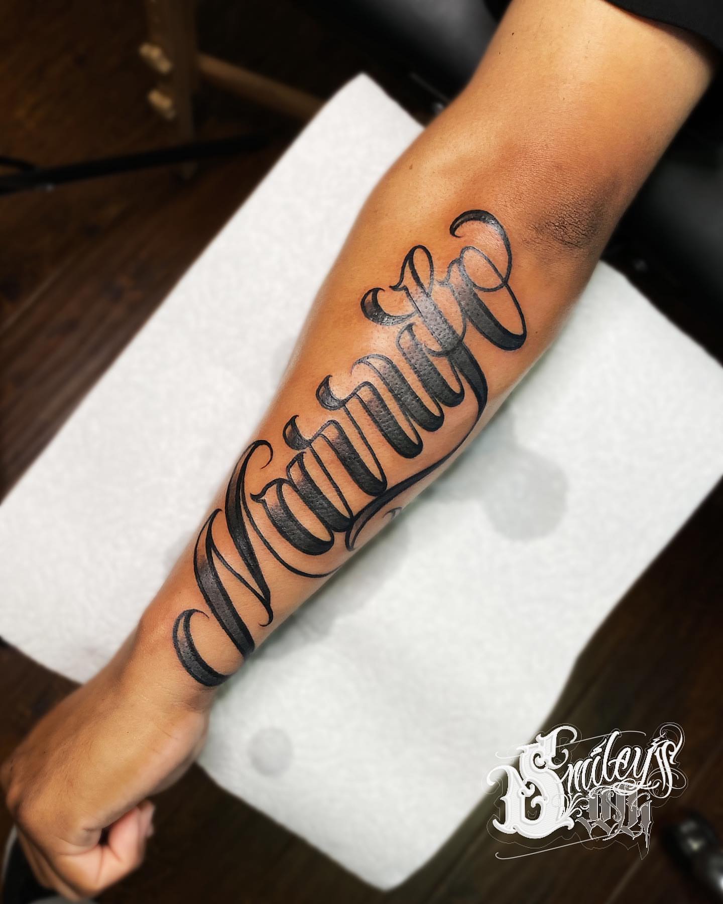 Tattoo by @smileys_ink — lettering_script